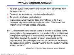 Space Systems Engineering: Functional Analysis Module 
4 
Why Do Functional Analysis? 
To draw out all the functions the sys