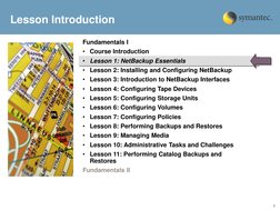 2 
Fundamentals I 
•
Course Introduction 
•
Lesson 1: NetBackup Essentials 
•
Lesson 2: Installing and Configuring NetBackup