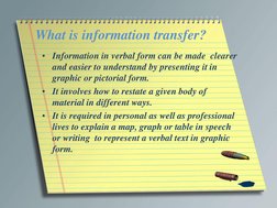 What is information transfer? 
• Information in verbal form can be made  clearer 
and easier to understand by presenting it i