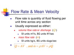 Flow Rate & Mean Velocity

Flow rate is quantity of fluid flowing per 
unit time across any section

Usually expressed as e