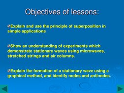 Objectives of lessons: 
Explain and use the principle of superposition in 
simple applications 
 
Show an understanding of ex