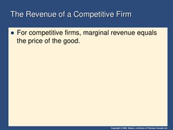 Copyright © 2006  Nelson, a division of Thomson Canada Ltd. The Revenue of a Competitive Firm 
The Revenue of a Competitive F
