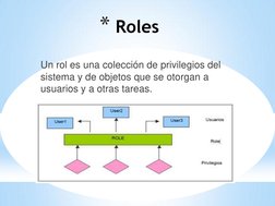 * Roles 
 
Un rol es una colección de privilegios del 
sistema y de objetos que se otorgan a 
usuarios y a otras tareas.