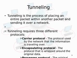 9
Tunneling
• Tunneling is the process of placing an 
entire packet within another packet and 
sending it over a network.
•
•