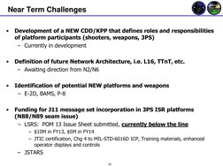 10 
Near Term Challenges  
•
Development of a NEW CDD/KPP that defines roles and responsibilities 
of platform participants (
