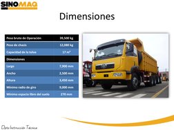 Dimensiones
Peso bruto de Operación
39,500 kg
Peso de chasis
12,080 kg
Capacidad de la tolva
17 m³
Dimensiones
Largo
7,900 mm