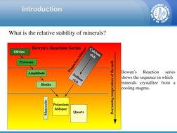 What is the relative stability of minerals? 
Bowen’s 
Reaction 
series 
shows the sequence in which 
minerals crystallize fro