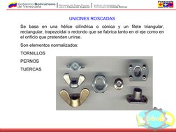 UNIONES ROSCADAS
Se basa en una hélice cilíndrica o cónica y un filete triangular, 
rectangular, trapezoidal o redondo qu