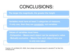 CONCLUSIONS: 
The larger the magnitude, the greater the height 
Variables must have at least 2 categories of measure, 
 if on