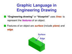 Graphic Language in 
Engineering Drawing lines  features 
“Engineering drawing” or “blueprint” uses lines  to 
represent the