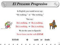 5 
In English you would never say: 
“He walking.”  or  “She working.” 
You say:   
He’s walking.  or  He is walking. 
She’s w