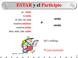 6 ESTAR y el Participio 
ESTAR y el Participio 
-ando 
-iendo 
yo   estoy 
tú estás 
él, ella, Ud. está 
nosotros estamos 
vo