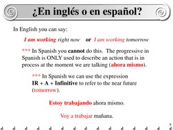 8 ¿En inglés o en español? 
¿En inglés o en español? 
In English you can say: 
I am working right now    or  I am working tom