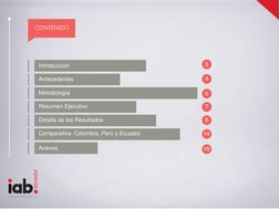 ecuador
Interactive Advertising Bureau
CONTENIDO
Introducción  
 
 
 
 
 
 
 
 
 
 
 
 
Antecedentes 
Metodología 
Resumen Ej