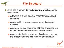 10.4 
Silberschatz, Galvin and Gagne ©2009 
Operating System Concepts  with Java – 8th Edition 
File Structure 
A file has a