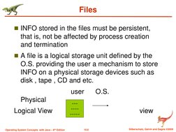 10.6 
Silberschatz, Galvin and Gagne ©2009 
Operating System Concepts  with Java – 8th Edition 
Files 
INFO stored in the fi