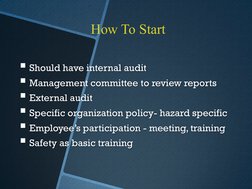 Should have internal audit 
Management committee to review reports 
External audit 
Specific organization policy- hazard