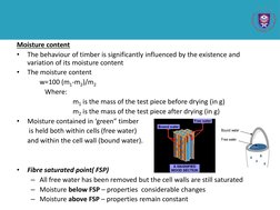 Moisture content
•
The behaviour of timber is significantly influenced by the existence and 
variation of its moisture conten