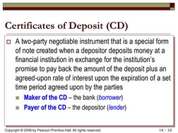 Copyright © 2006 by Pearson Prentice-Hall. All rights reserved. 
14 - 10 
Certificates of Deposit (CD) Maker of the CDborrow