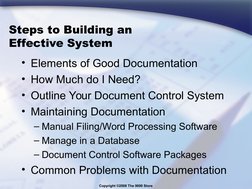 Copyright ©2008 The 9000 Store
Steps to Building an 
Effective System
• Elements of Good Documentation
• How Much do I Need?