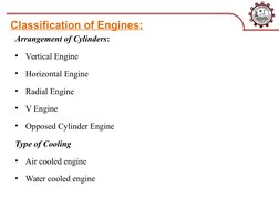 Classification of Engines:
Arrangement of Cylinders:
•
Vertical Engine
•
Horizontal Engine
•
Radial Engine
•
V Engine
•
Oppos