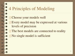 6 
4 Principles of Modeling 
Choose your models well 
Every model may be expressed at various 
levels of precision 
The be