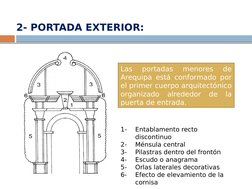 2- PORTADA EXTERIOR:
1-
Entablamento recto 
discontinuo
2-
Ménsula central
3-
Pilastras dentro del frontón
4-
Escudo o anagra