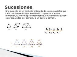 Sucesiones
Una sucesión es un conjunto ordenado de elementos tales que 
cada uno ocupa un lugar establecido. Siguen una ley d