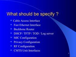 What should be specify ?
What should be specify ?
Cable Access Interface 
 Fast Ethernet Interface 
 Backbone Router
