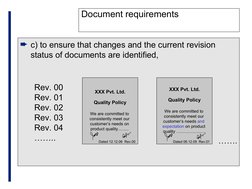 Document requirements
² c) to ensure that changes and the current revision 
status of documents are identified,
Rev. 00
Rev.