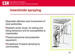 International Federation
of Red Cross and Red Crescent Societies
10
Insecticide spraying
Specialist attention and involvemen