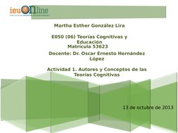 Martha Esther González Lira
E050 (06) Teorías Cognitivas y 
Educación
Matrícula 53623
Docente: Dr. Oscar Ernesto Hernández 
L