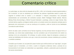 Comentario crítico
La cuarta etapa, se ubica entre las décadas de los 80’s  y 90’s, con la llamada corriente experiencialista