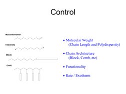 Control
 Molecular Weight
(Chain Length and Polydispersity)
 Chain Architecture
(Block, Comb, etc)
 Functionality
 Ra