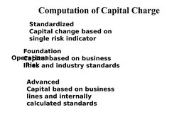 Computation of Capital Charge
Operational
 Risk
Standardized
Capital change based on 
single risk indicator
Foundation 
Capit
