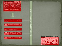 HISTORIA DE LA ELECTRICIDAD
1888. Nikola Tesla desarrolló la 
teoría de campos rotantes, base 
de los generadores y motores