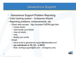 © 2009 Baker Hughes Incorporated. All Rights Reserved.
10
Geoscience Support
Geoscience Support
• Geoscience Support Problem