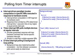 2.9
tjwc - 17-Mar-09
Real-Time Operating Systems
Polling from Timer interrupts
Interrupt-driven paradigm locates 
computatio