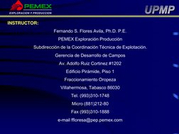 EXPLORACION Y PRODUCCION
INSTRUCTOR:
Fernando S. Flores Avila, Ph.D. P.E.
PEMEX Exploración Producción
Subdirección de la Coo