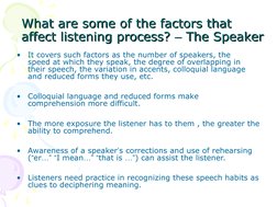 What are some of the factors that 
What are some of the factors that 
affect listening process? 
affect listening process? ––