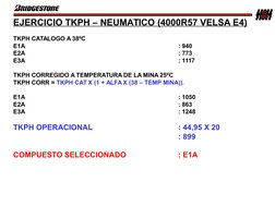 EJERCICIO TKPH – NEUMATICO (4000R57 VELSA E4)
TKPH CATALOGO A 38ºC
E1A
: 940
E2A
: 773
E3A
: 1117
TKPH CORREGIDO A TEMPERATUR