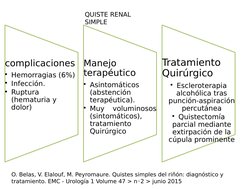 complicaciones
• Hemorragias (6%)
• Infección.
• Ruptura 
(hematuria y 
dolor)
Manejo 
terapéutico
• Asintomáticos 
(abstenci