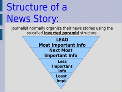 Structure of a 
News Story:
Journalist normally organize their news stories using the 
so-called inverted pyramid structure.