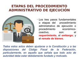 ETAPAS DEL PROCEDIMIENTO 
ADMINISTRATIVO DE EJECUCIÓN
• Los tres pasos fundamentales 
o etapas del  procedimiento 
administra