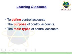 BM020-3-1-Financial Accounting 2
Learning Outcomes
• To define control accounts
• The purpose of control accounts.
• The main