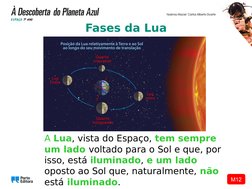 M12
A Lua, vista do Espaço, tem sempre 
um lado voltado para o Sol e que, por 
isso, está iluminado, e um lado 
oposto ao Sol