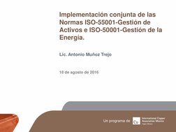 Implementación conjunta de las 
Normas ISO-55001-Gestión de 
Activos e ISO-50001-Gestión de la 
Energía. 
Lic. Antonio Muñoz