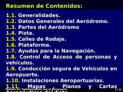 Módulo 01: Familiarización con el Aeropuerto
(1-3)
Resumen de Contenidos:
1.1. Generalidades.
1.2. Datos Generales del Aeródr