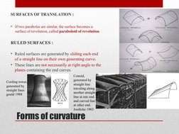 SURFACES OF TRANSLATION :
• If two parabolas are similar, the surface becomes a 
surface of revolution, called paraboloid of
