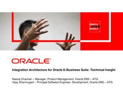 Integration Architecture for Oracle E-Business Suite: Technical Insight
Neeraj Chauhan – Manager, Product Management, Oracle